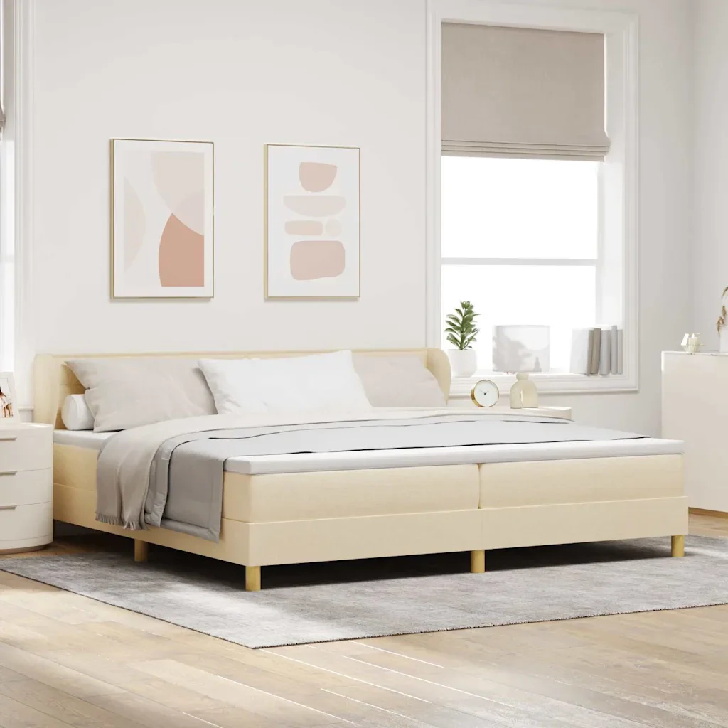 Letto a molle con materasso Crema 200 x 200 cm Tessuto 3340176