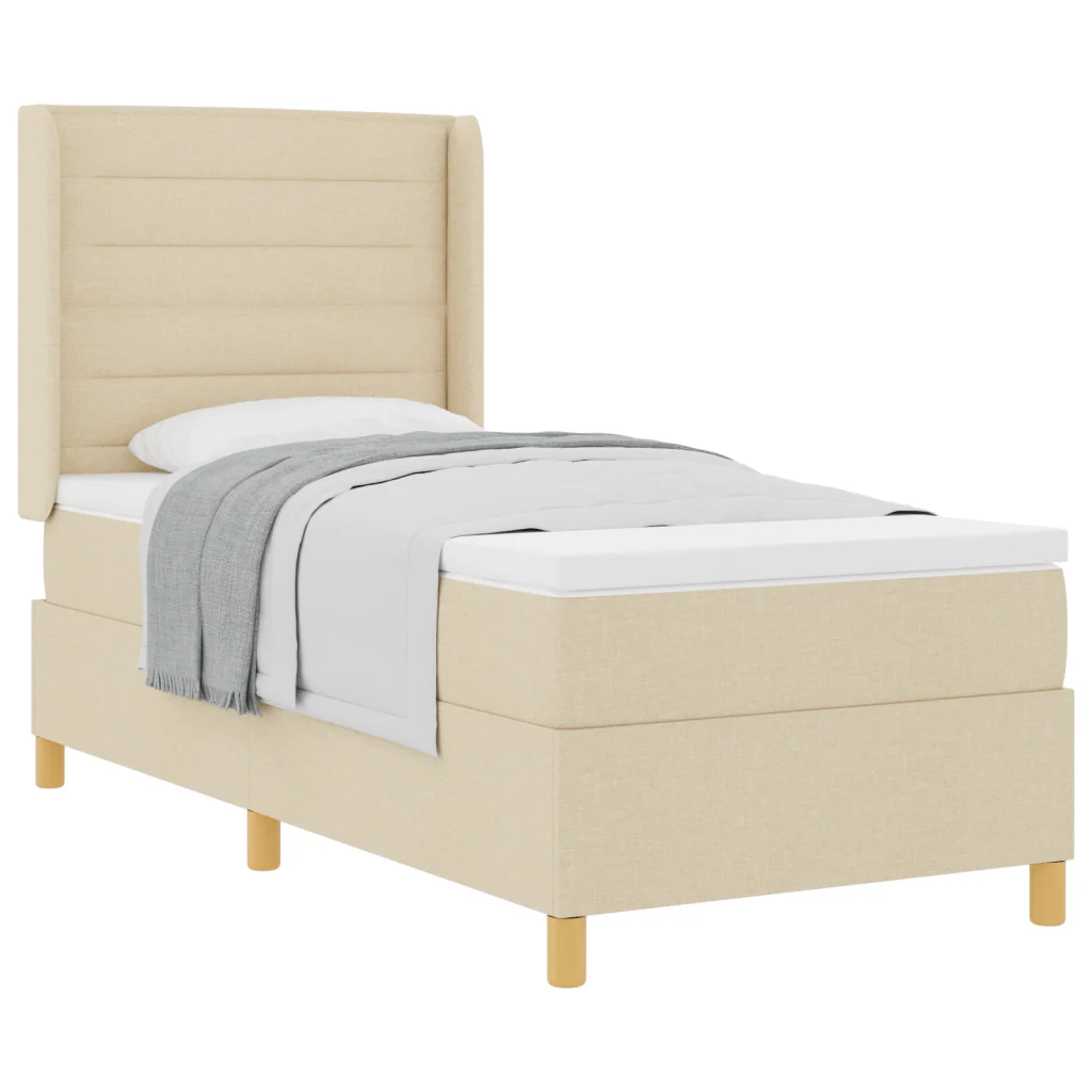 Letto Box Spring con Materasso crema 90x200 cm in Tessuto - Image 3