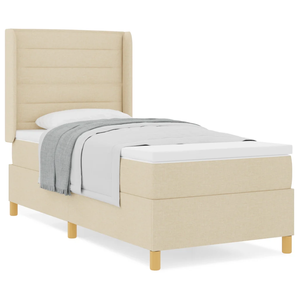 Letto Box Spring con Materasso crema 90x200 cm in Tessuto - Image 4