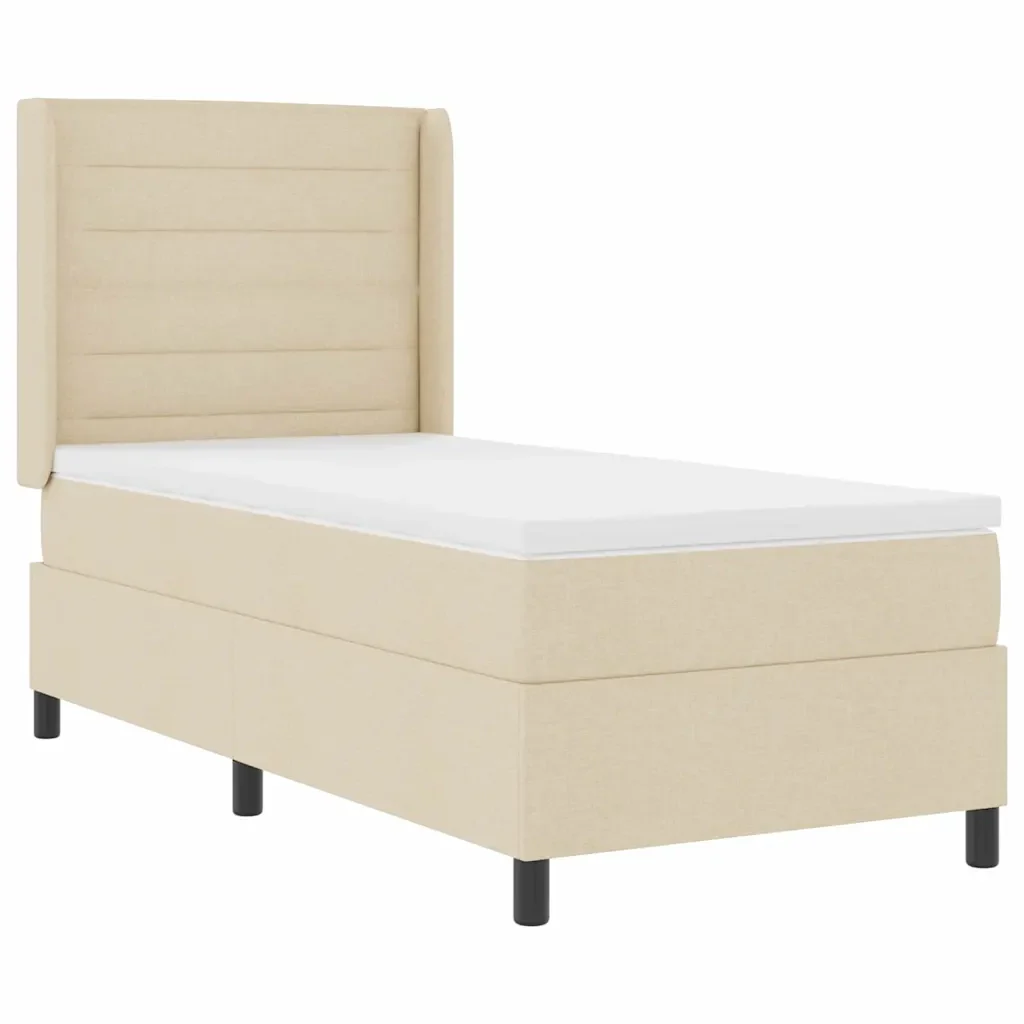Letto a molle con materasso Crema 200 x 90 cm Tessuto 3341565 - Image 4