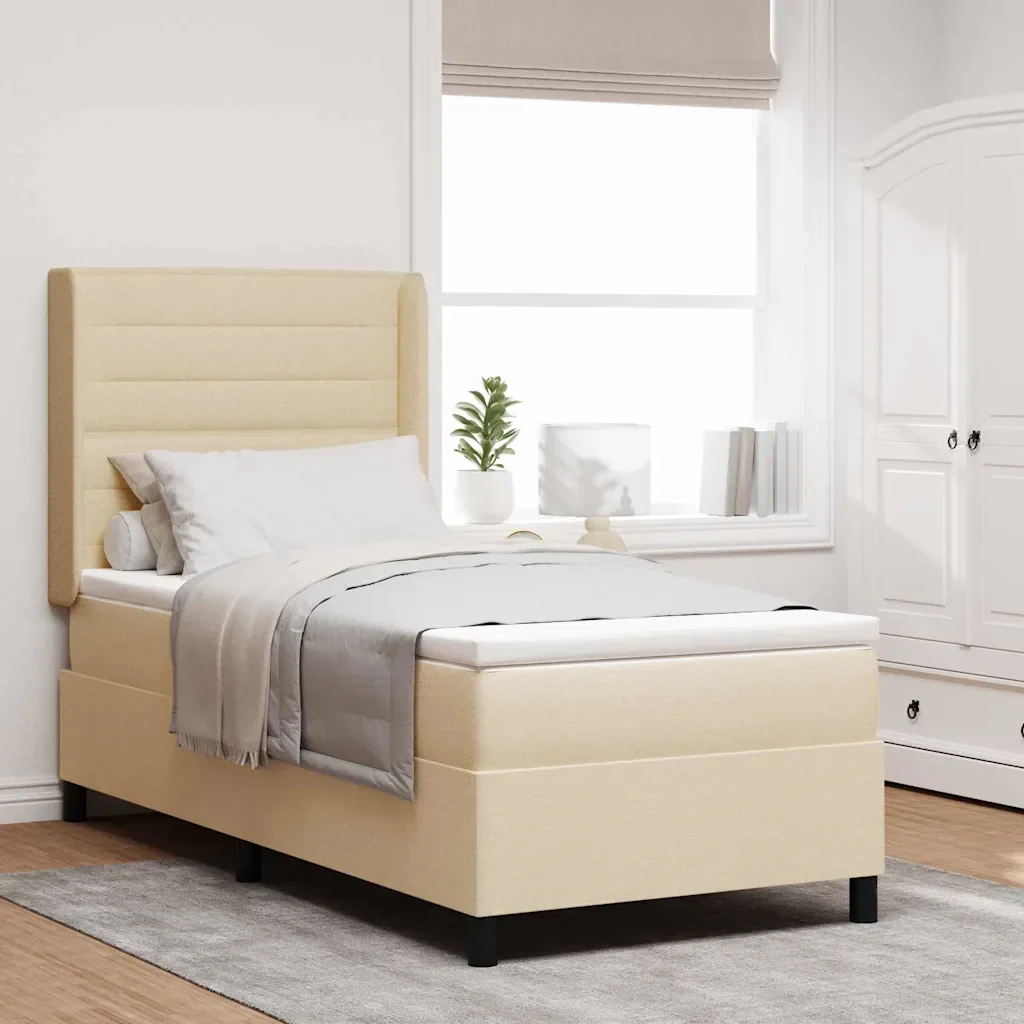 Letto a Sorgente LED con materasso Crema 100 x 200 cm Tessuto 3343432