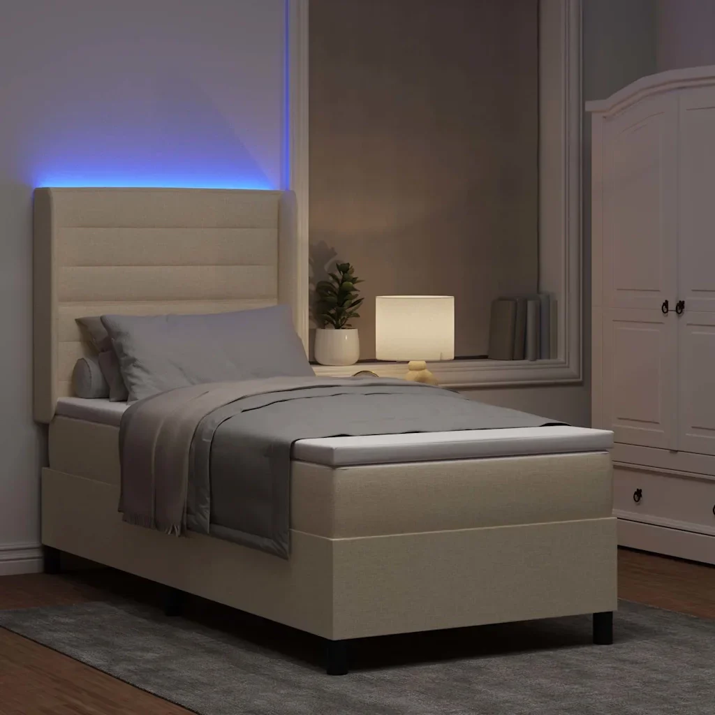 Letto a Sorgente LED con materasso Crema 100 x 200 cm Tessuto 3343432 - Image 5