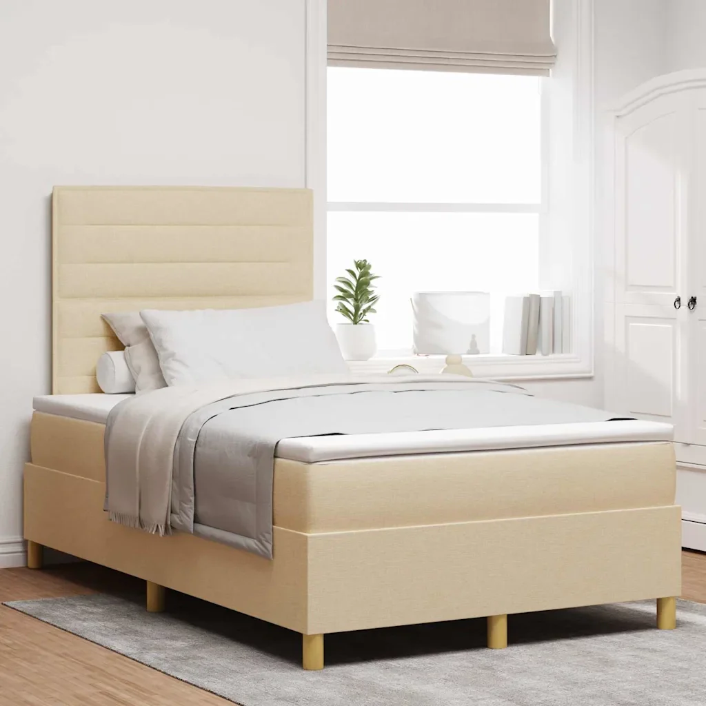 Letto a Sorgente LED con materasso Crema 120 x 200 cm Tessuto 3343017
