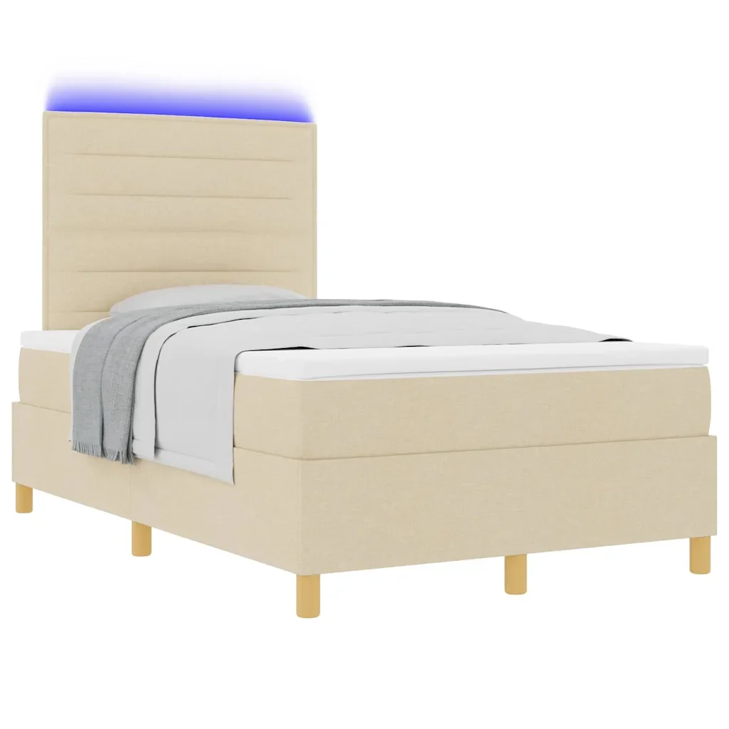 Letto a Sorgente LED con materasso Crema 120 x 200 cm Tessuto 3343017 - Image 3