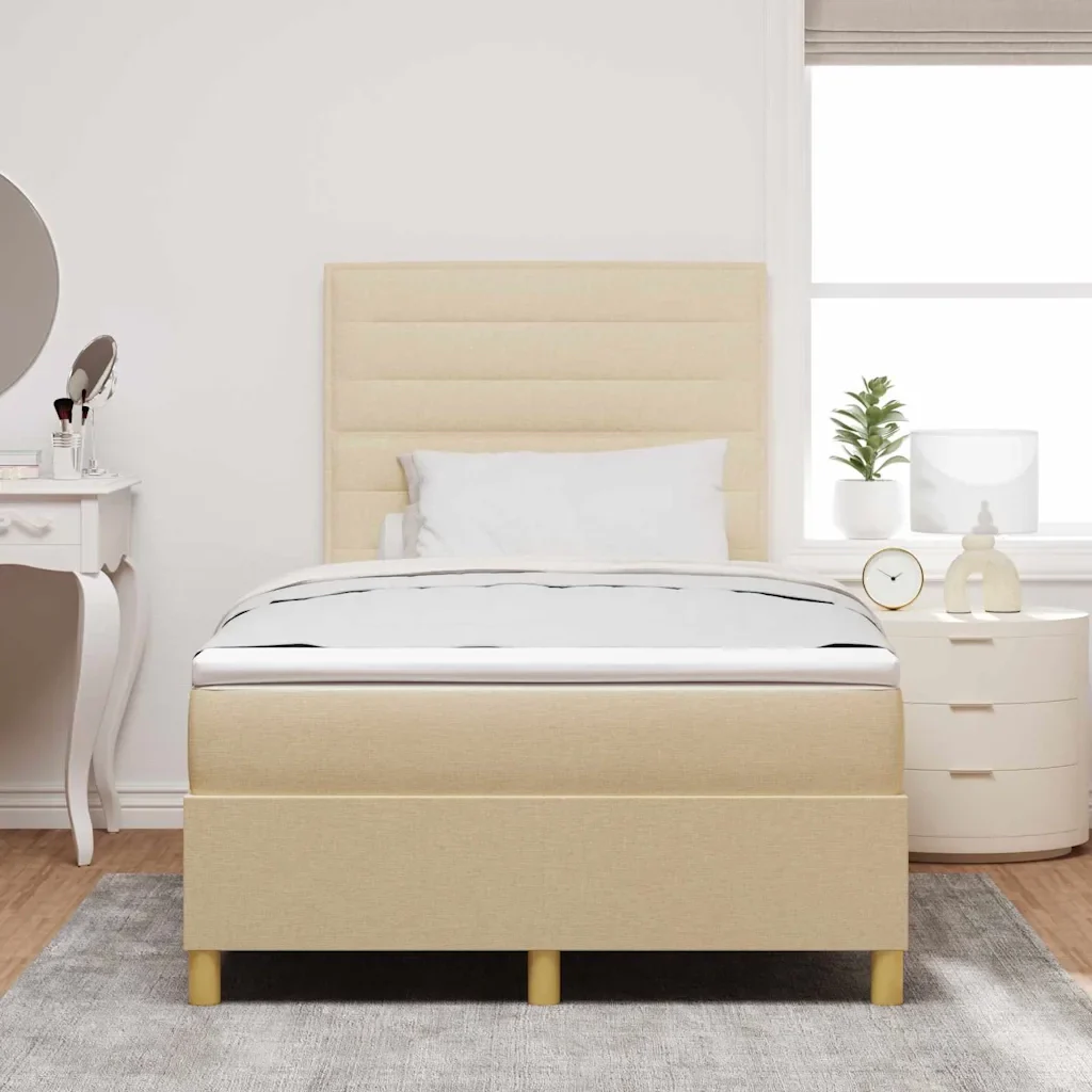 Letto a Sorgente LED con materasso Crema 120 x 200 cm Tessuto 3343017 - Image 4