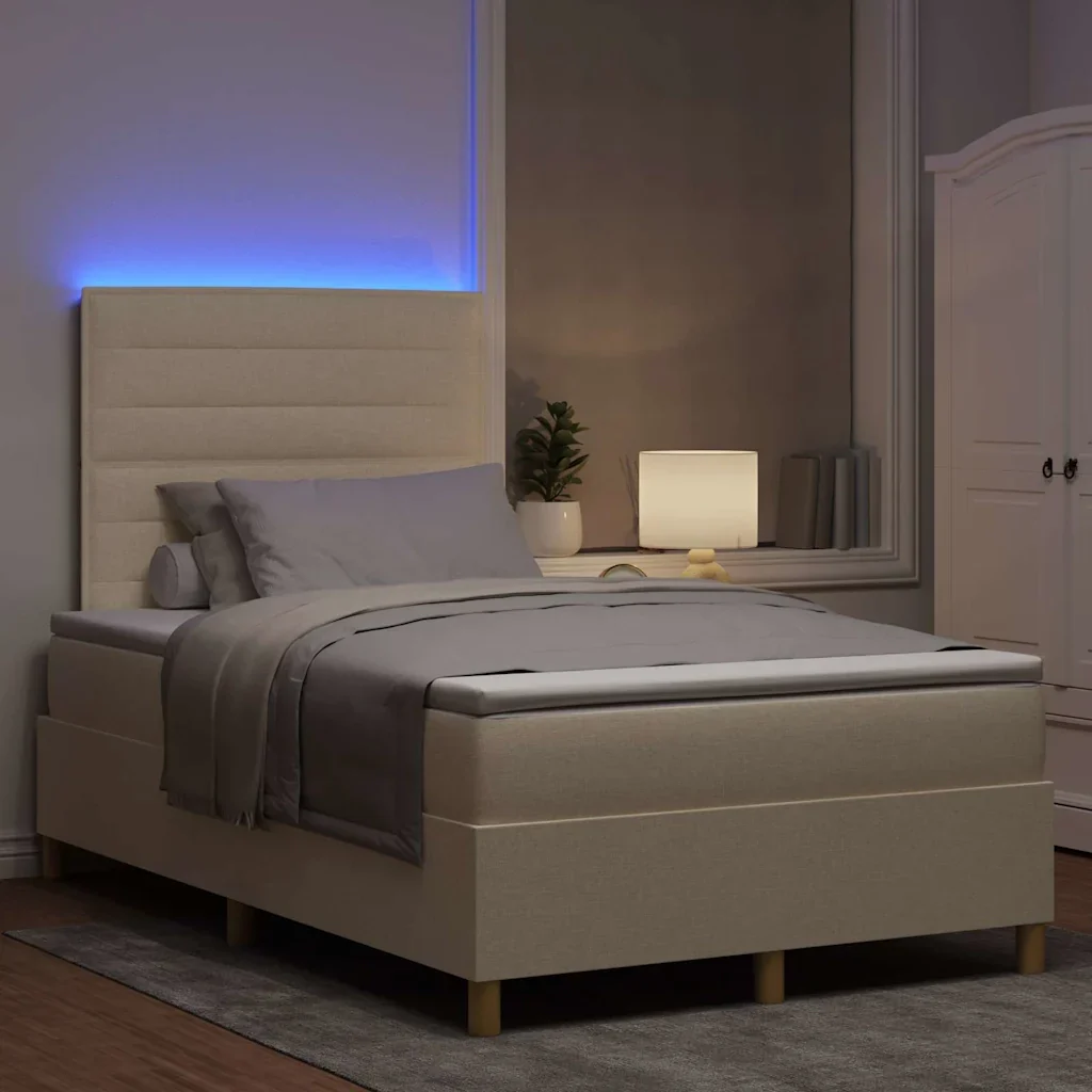 Letto a Sorgente LED con materasso Crema 120 x 200 cm Tessuto 3343017 - Image 5