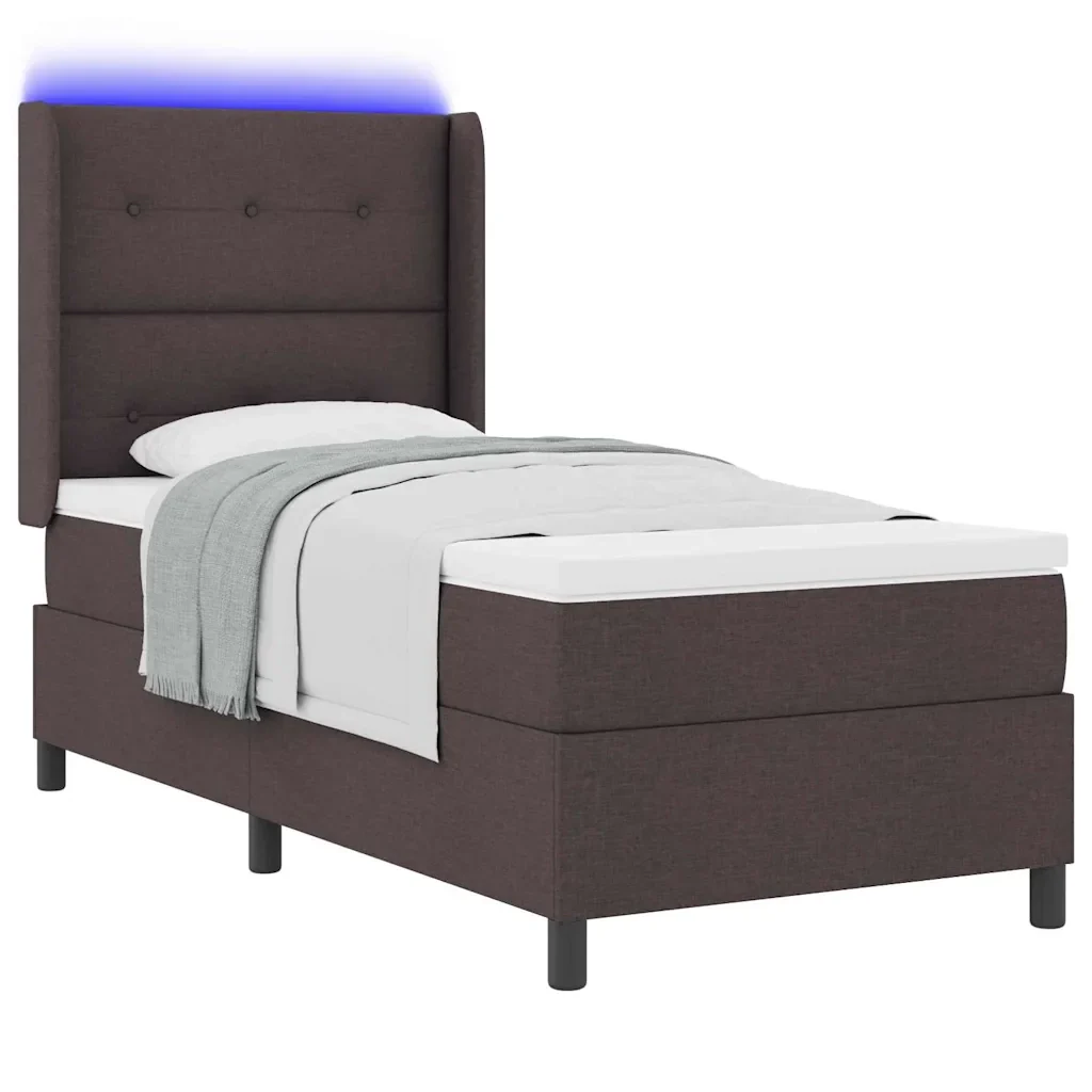 Letto a Sorgente LED Marrone Scuro 90 x 190 cm Tessuto 3343479 - Image 3