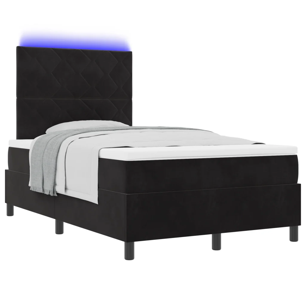 Letto Box Spring con Materasso e LED Nero 120x200 cm Velluto - Image 3