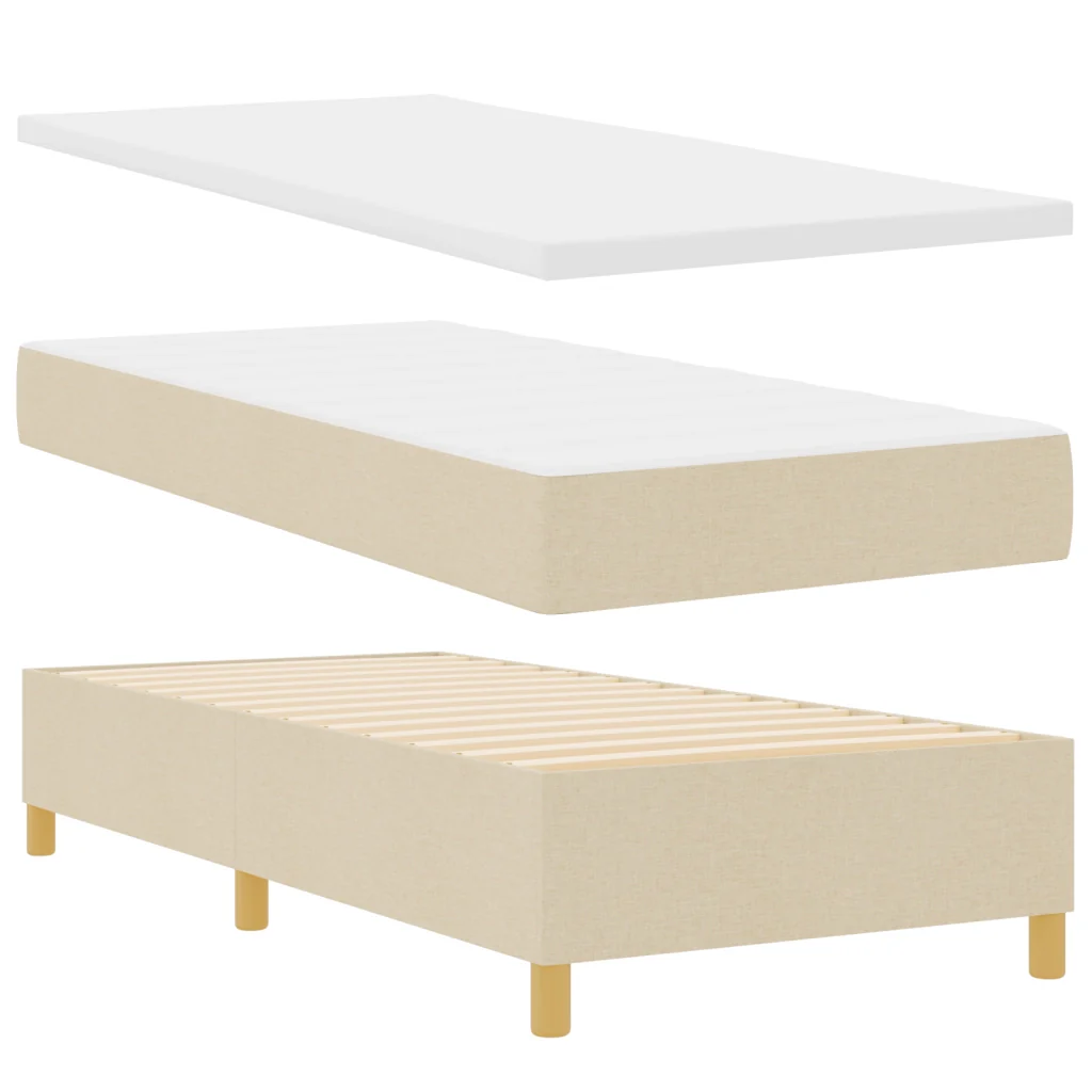 Letto Box Spring con Materasso e LED Panna 90x190 cm Tessuto - Image 6