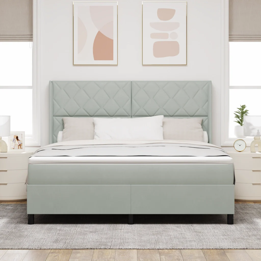 Letto Box Spring con Materasso e Luce LED Grigio Chiaro 180x200 cm Velluto - Image 5
