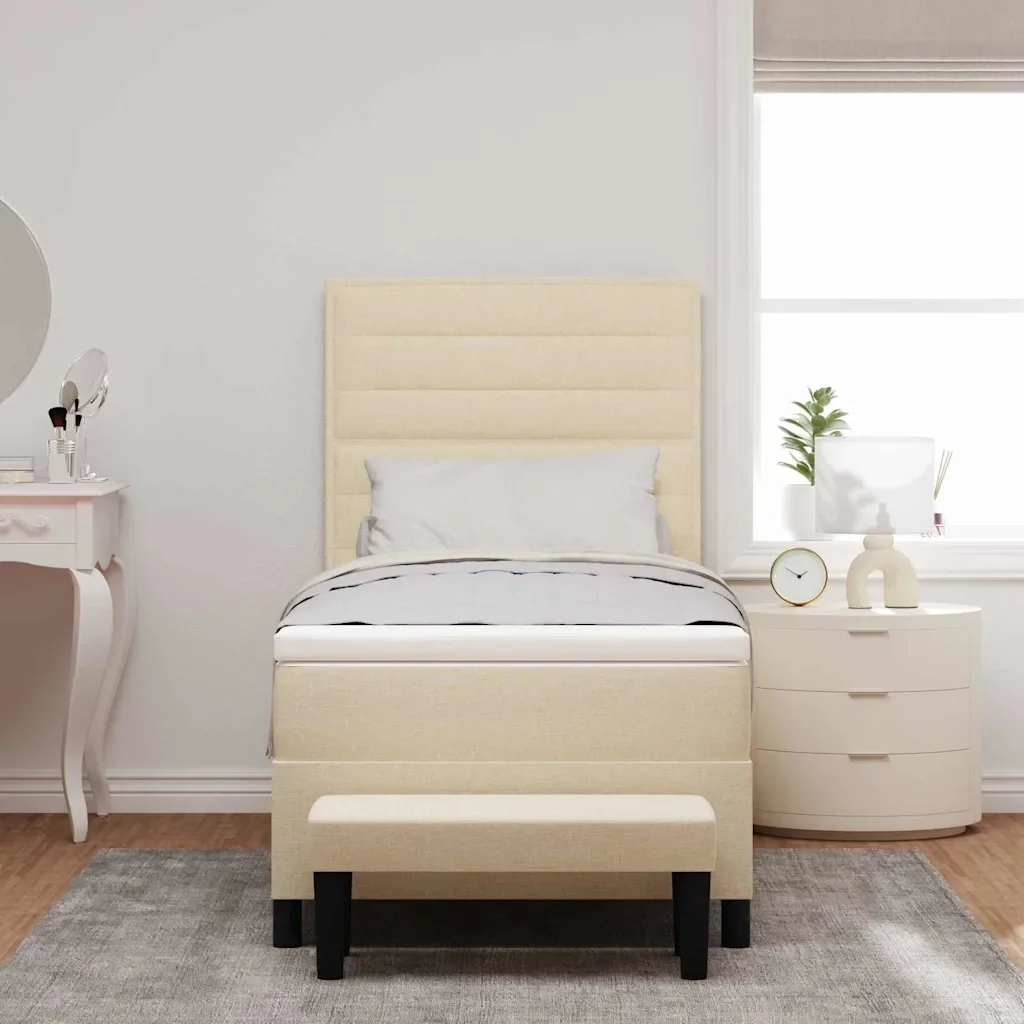 Letto a molle con cuscino Crema 100 x 200 cm Tessuto 3343972 - Image 3