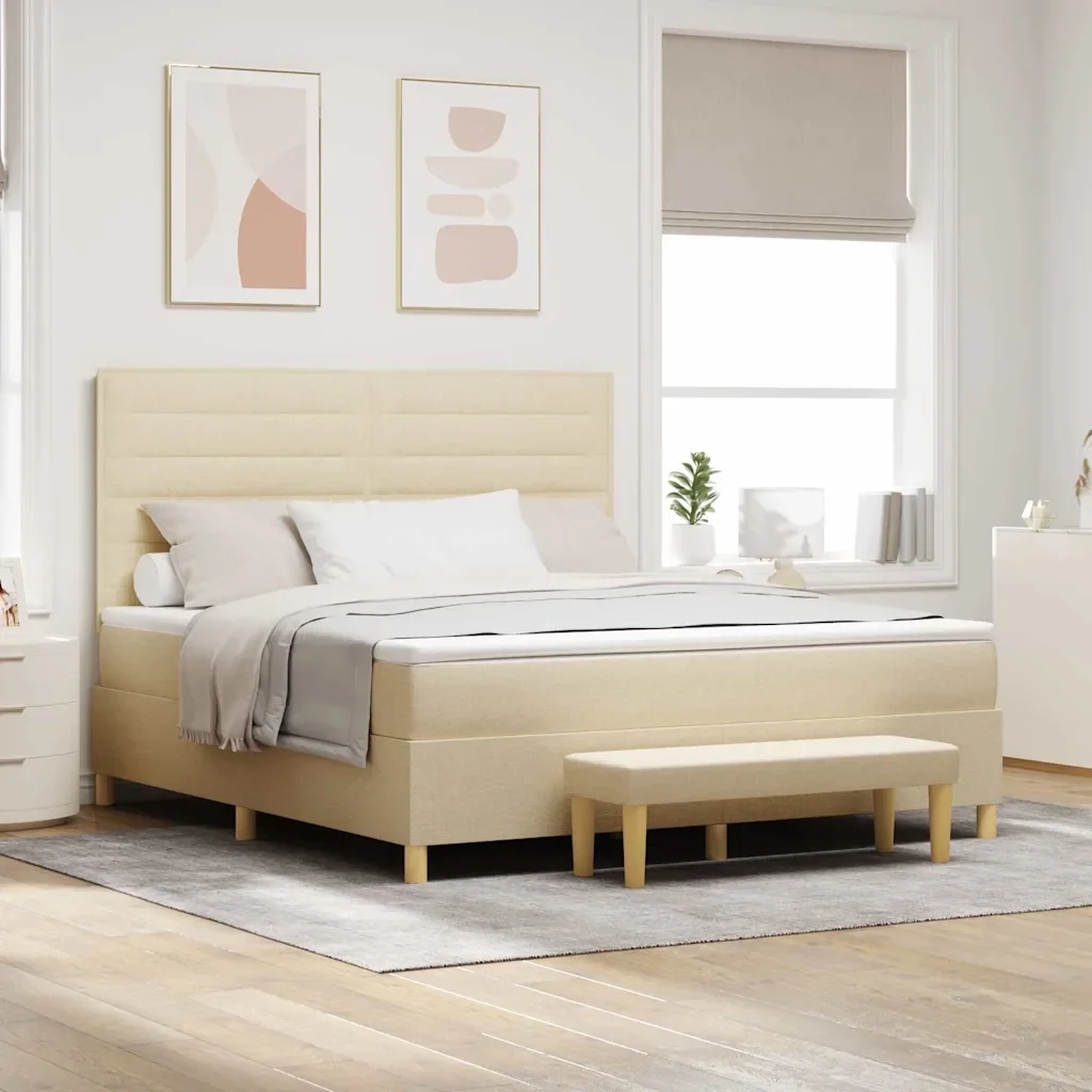 Letto a molle con testiera Crema 200 x 180 cm Tessuto 3344245