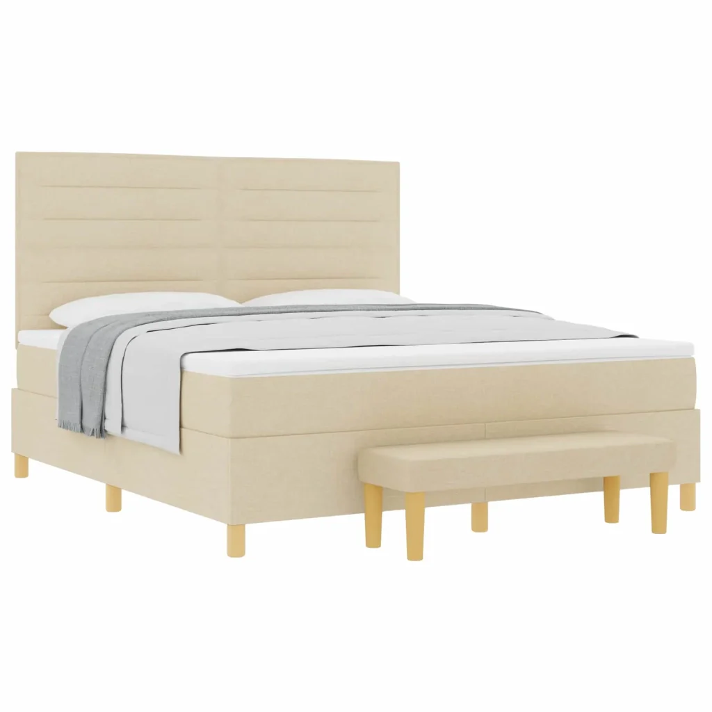 Letto a molle con testiera Crema 200 x 180 cm Tessuto 3344245 - Image 2