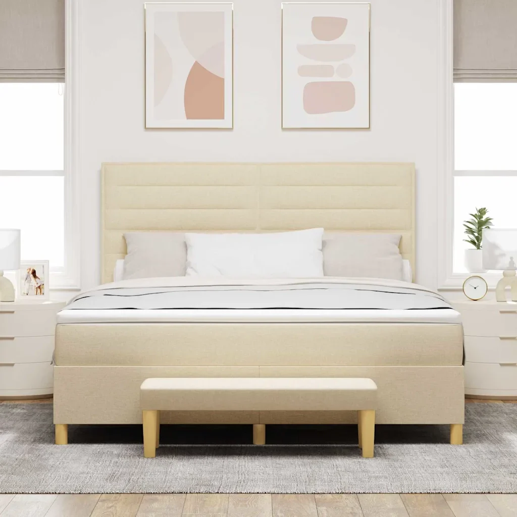 Letto a molle con testiera Crema 200 x 180 cm Tessuto 3344245 - Image 3
