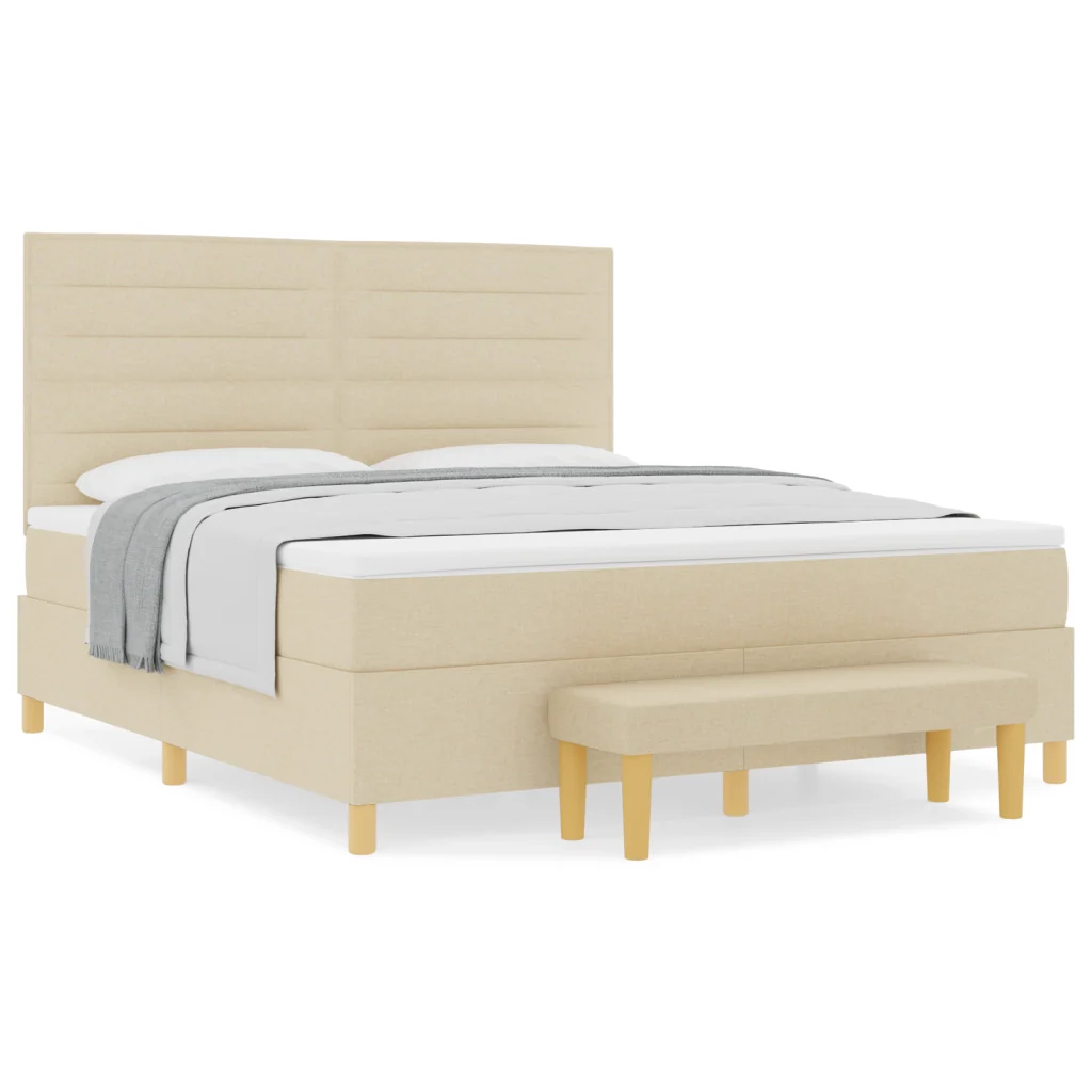 Letto Box Spring con Materasso e Panchina Crema 180x200 cm Tessuto - Image 4
