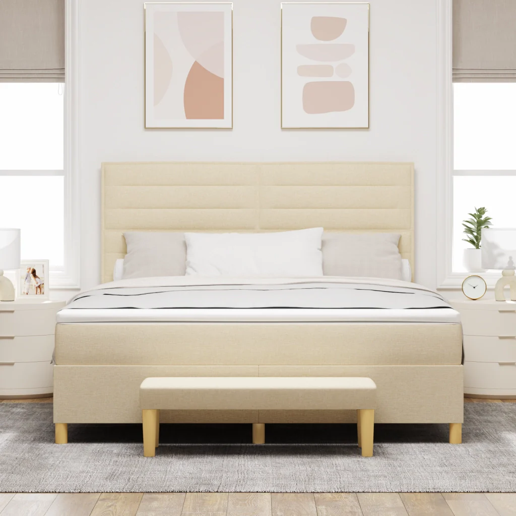 Letto Box Spring con Materasso e Panchina Crema 180x200 cm Tessuto - Image 5