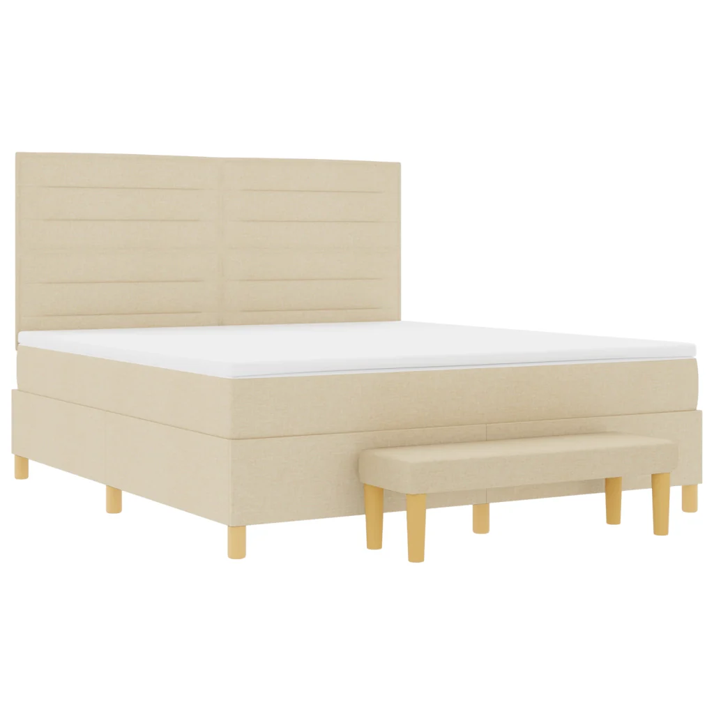 Letto Box Spring con Materasso e Panchina Crema 180x200 cm Tessuto - Image 8