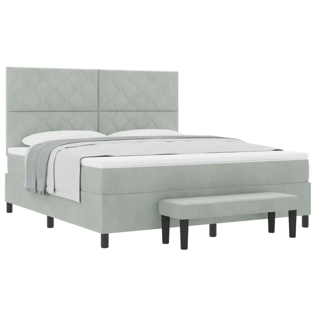 Letto a molle con testiera Grigio chiaro 200 x 180 cm Velluto 3344594 - Image 2