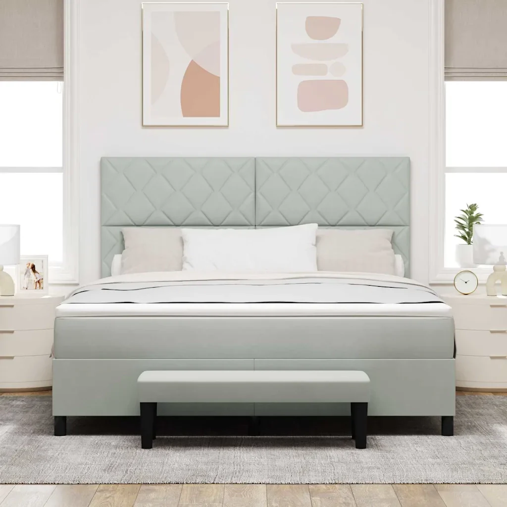 Letto a molle con testiera Grigio chiaro 200 x 180 cm Velluto 3344594 - Image 3