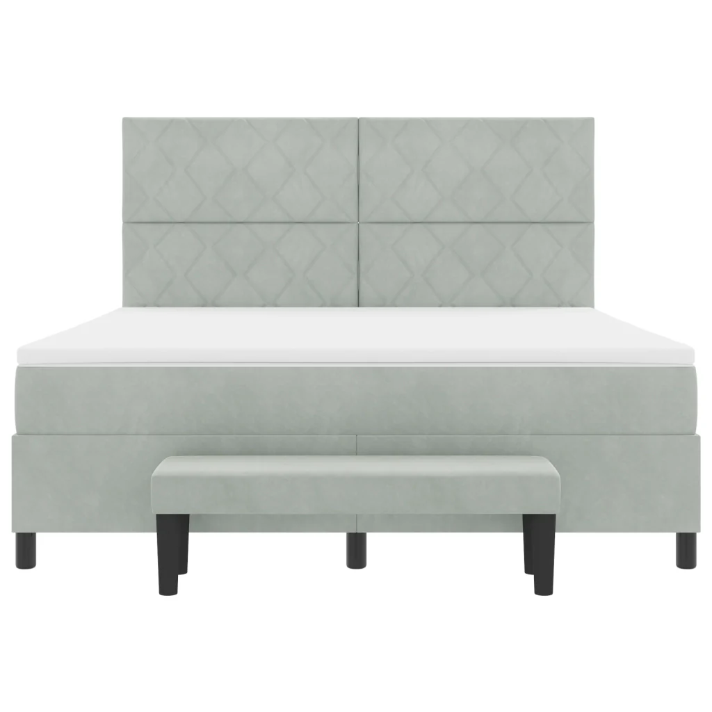 Letto Box Spring con Materasso e Panchina Grigio Chiaro 180x200 cm in Velluto - Image 9