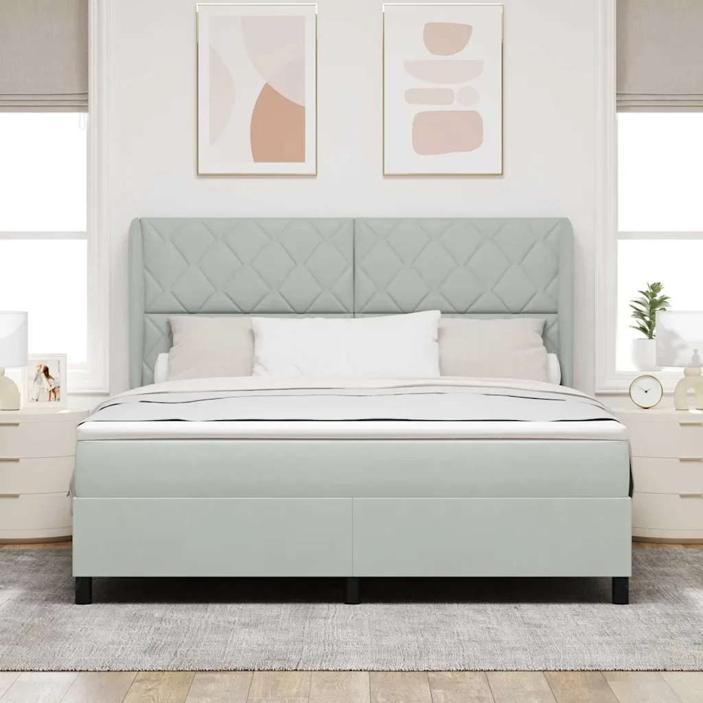 Letto a molle con testiera Grigio chiaro 200 x 180 cm Velluto 3340994 - Image 3
