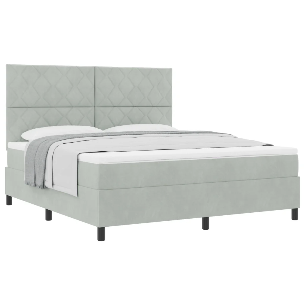 Letto Box Spring con Materasso Grigio Chiaro Super King in Velluto - Image 3