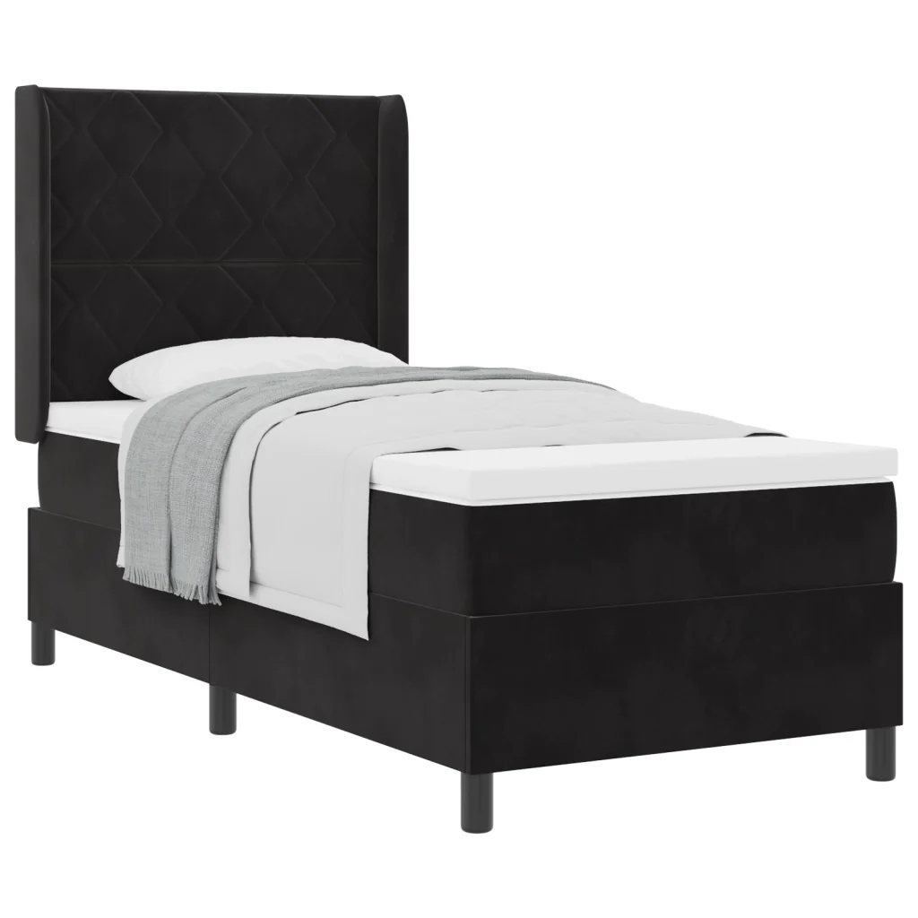 Letto Box Spring  con Materasso Nero 100x200 cm in Velluto - Image 3