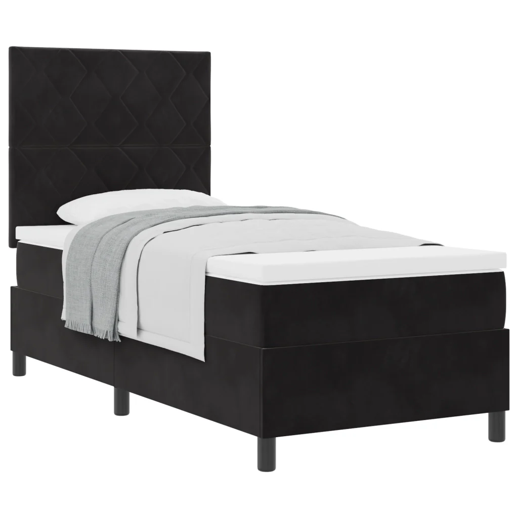 Letto Box Spring con Materasso Nero 100x200 cm Velluto - Image 3