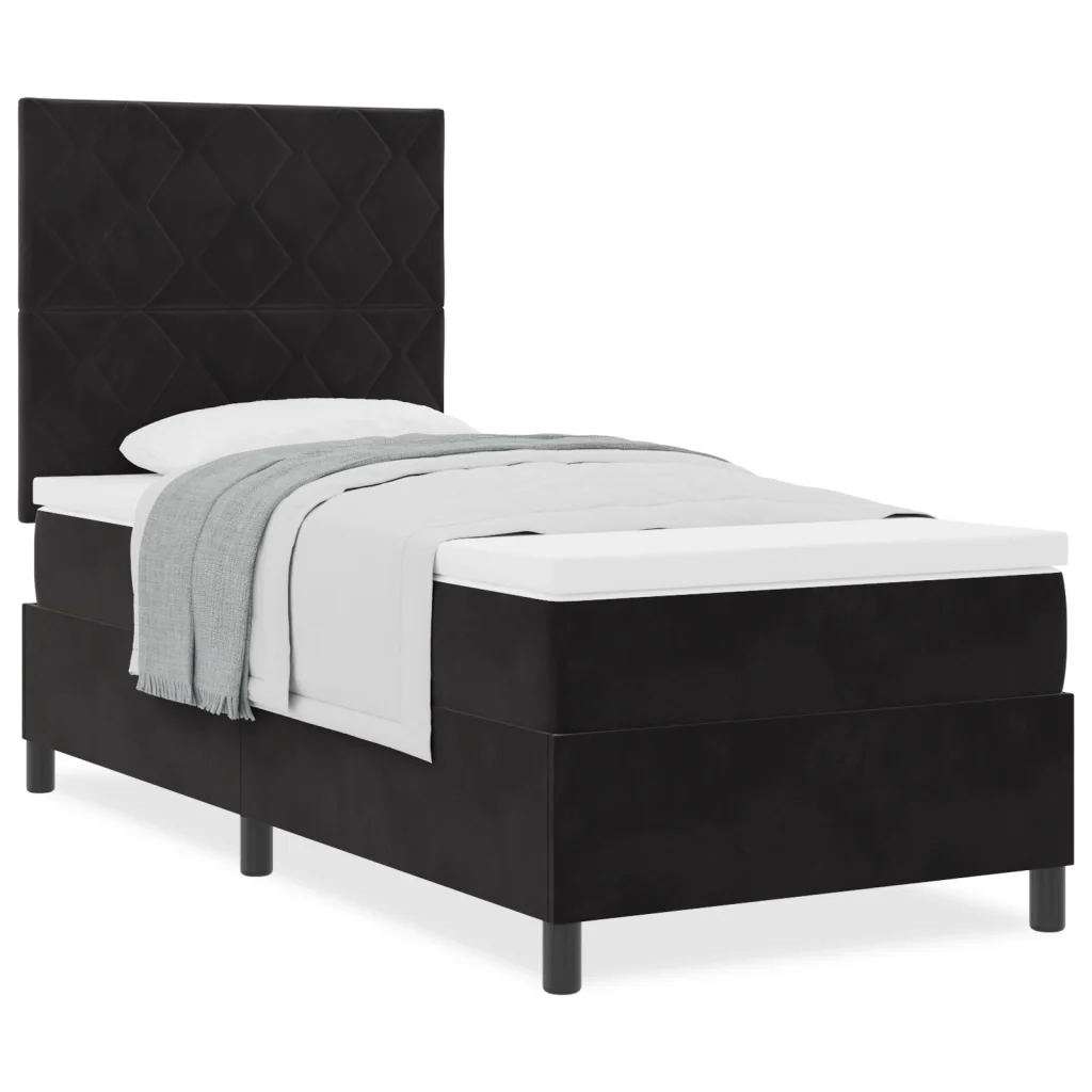 Letto Box Spring con Materasso Nero 100x200 cm Velluto - Image 4