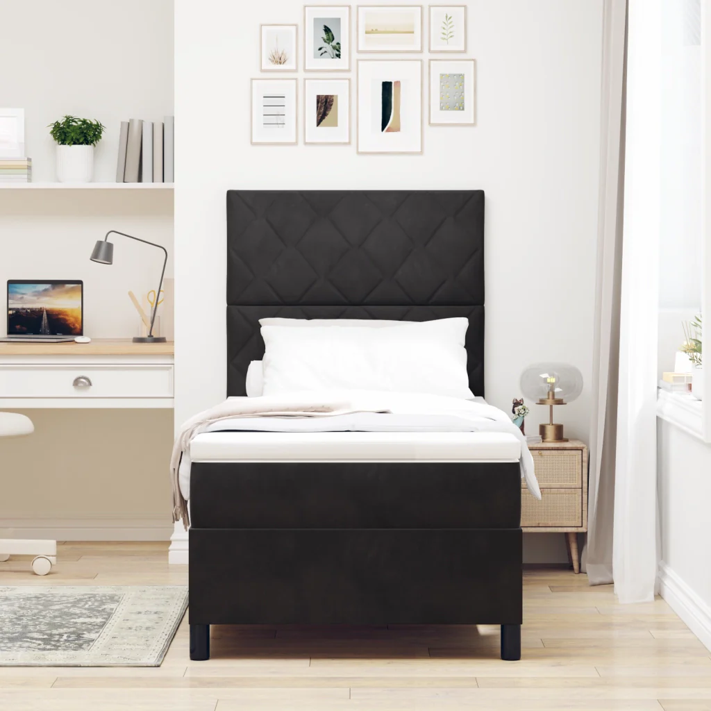 Letto Box Spring con Materasso Nero 100x200 cm Velluto - Image 5
