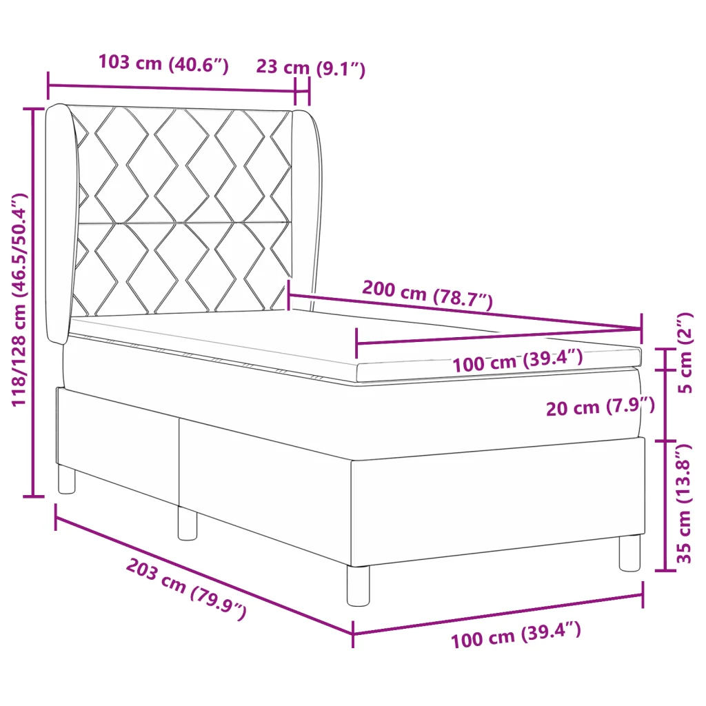Letto Box Spring con Materasso Nero 100x200 cm Velluto - Image 10