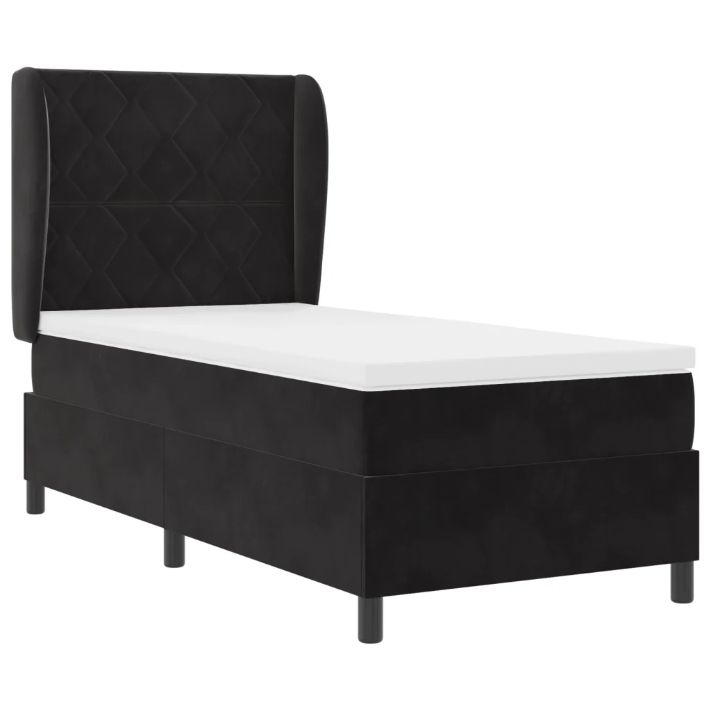 Letto Box Spring con Materasso Nero 100x200 cm Velluto - Image 2