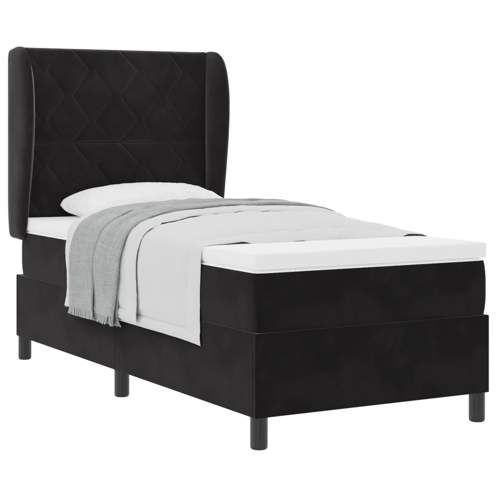 Letto Box Spring con Materasso Nero 100x200 cm Velluto - Image 3