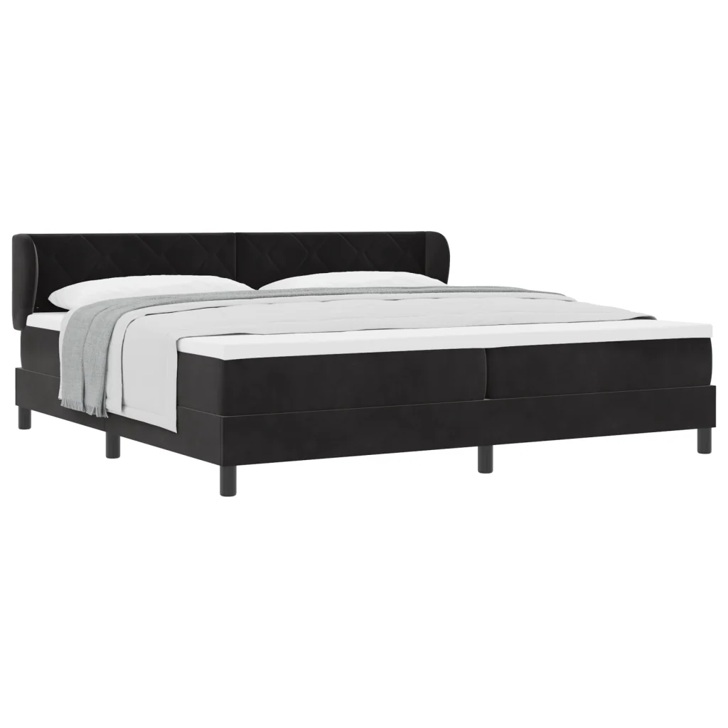 Letto Box Spring con Materasso Nero 200x200 cm in Velluto - Image 3