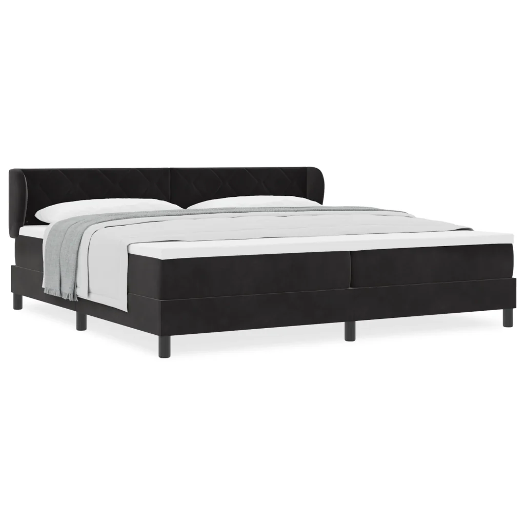 Letto Box Spring con Materasso Nero 200x200 cm in Velluto - Image 4