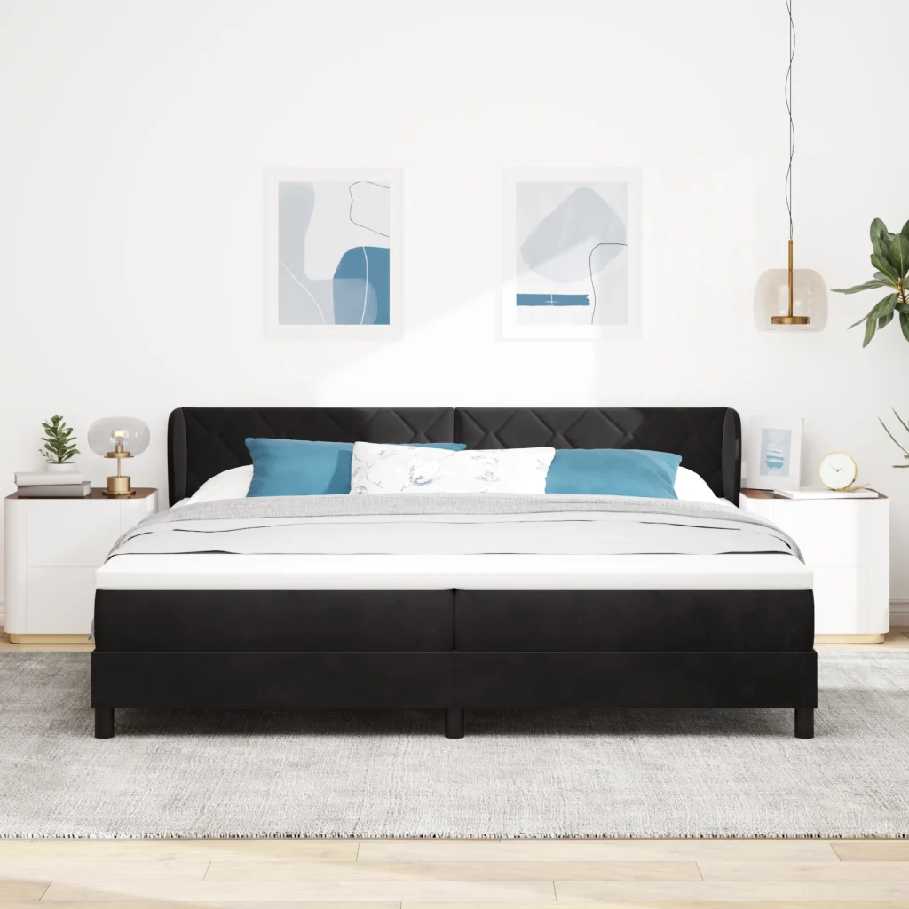 Letto Box Spring con Materasso Nero 200x200 cm in Velluto - Image 5