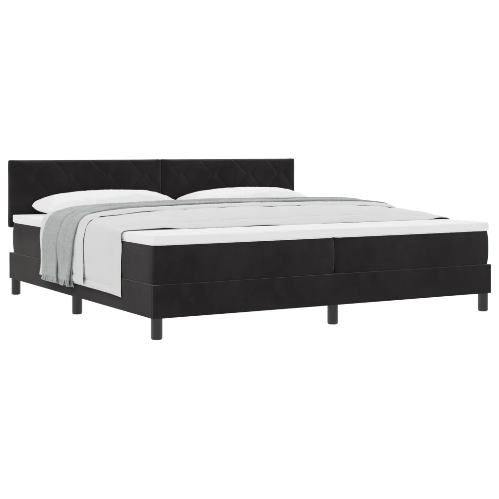 Letto Box Spring con Materasso Nero 200x200 cm Velluto - Image 3