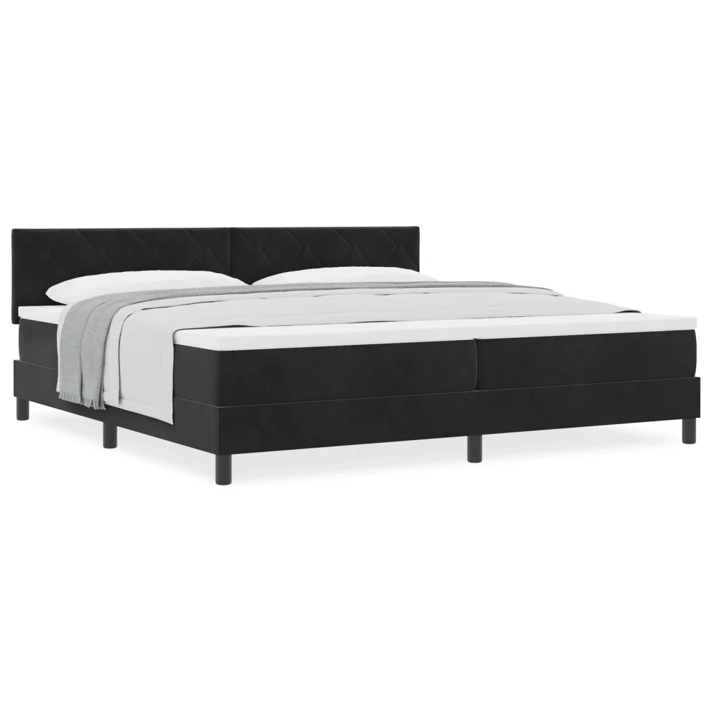 Letto Box Spring con Materasso Nero 200x200 cm Velluto - Image 4