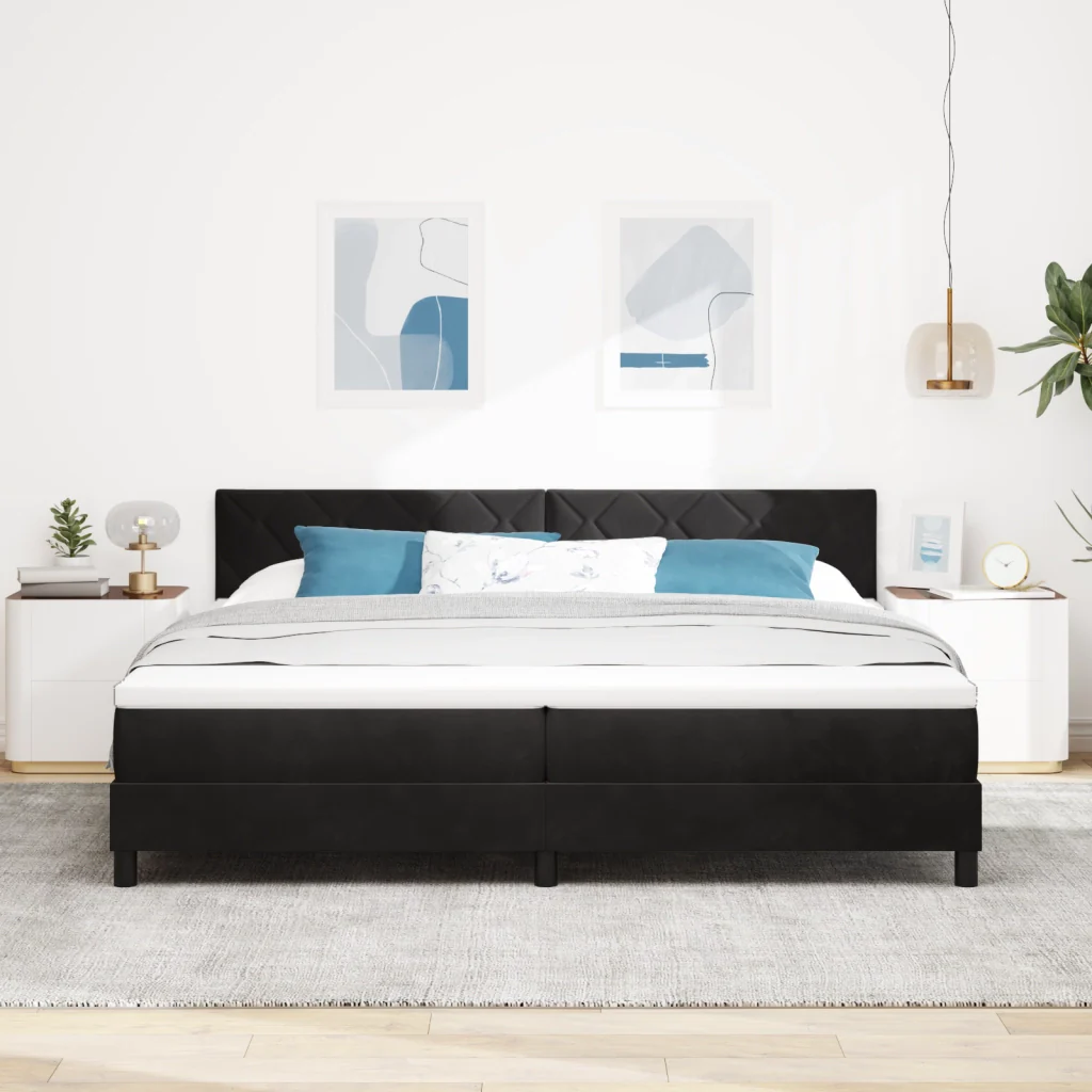 Letto Box Spring con Materasso Nero 200x200 cm Velluto - Image 5