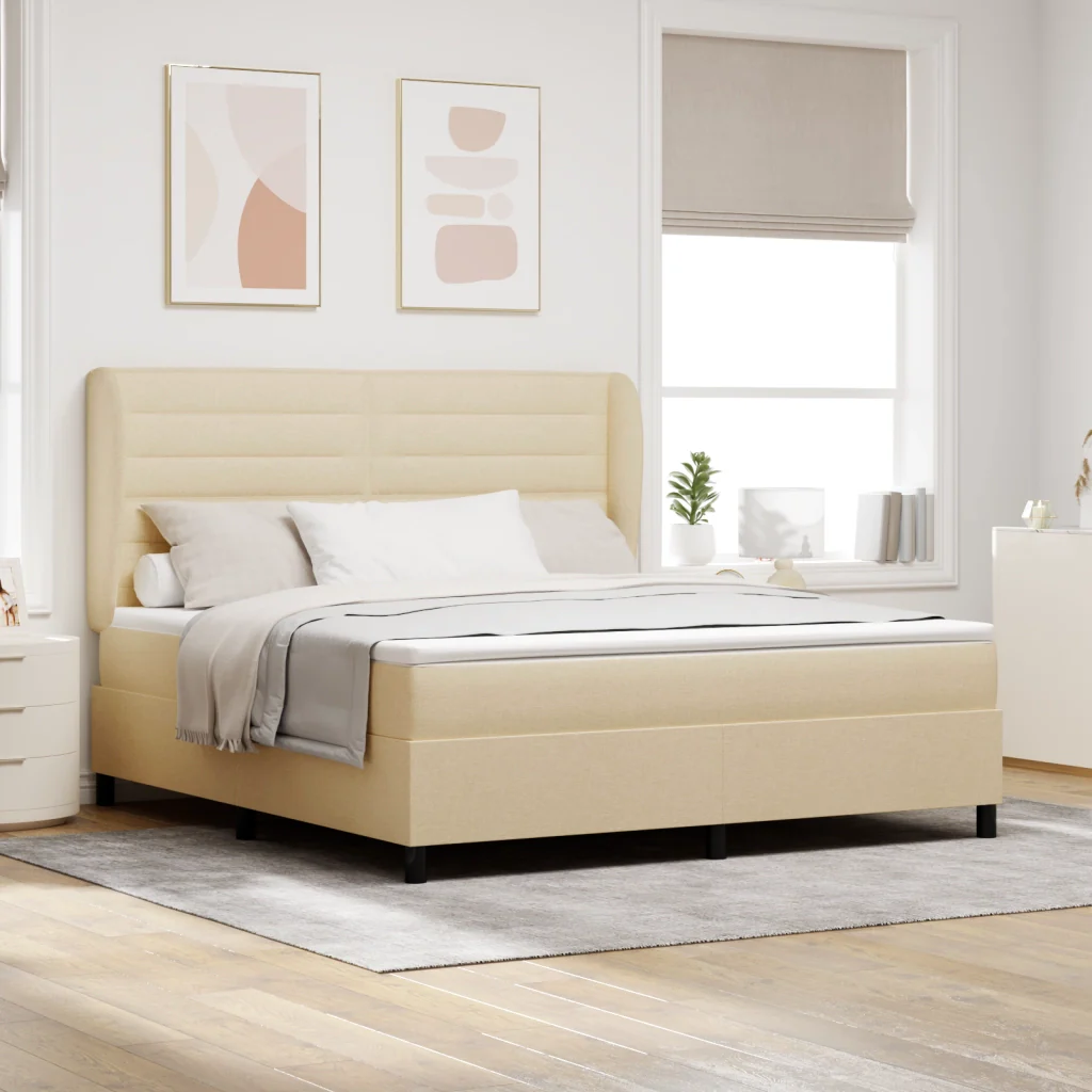 Letto Box Spring con Materasso Panna 180x200 cm Tessuto
