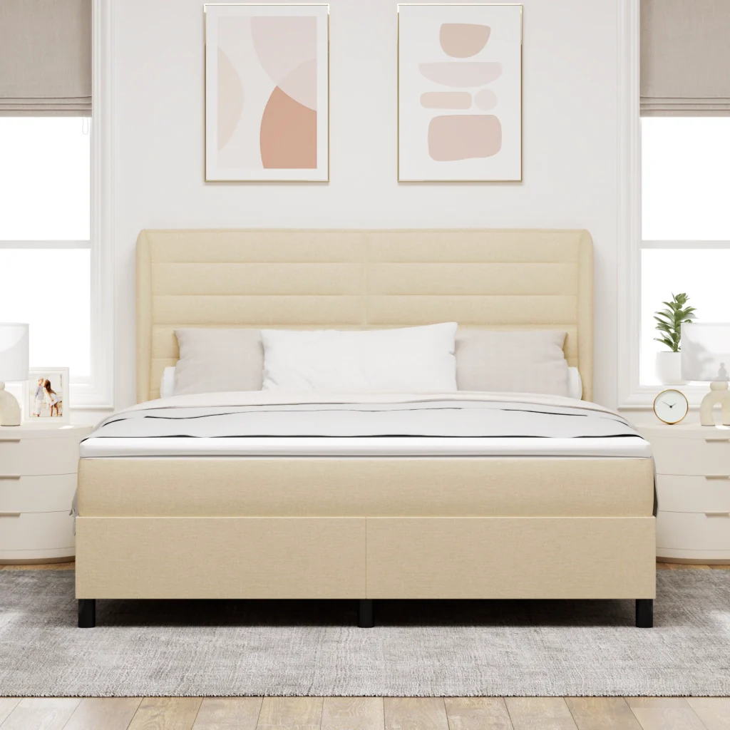 Letto Box Spring con Materasso Panna 180x200 cm Tessuto - Image 5