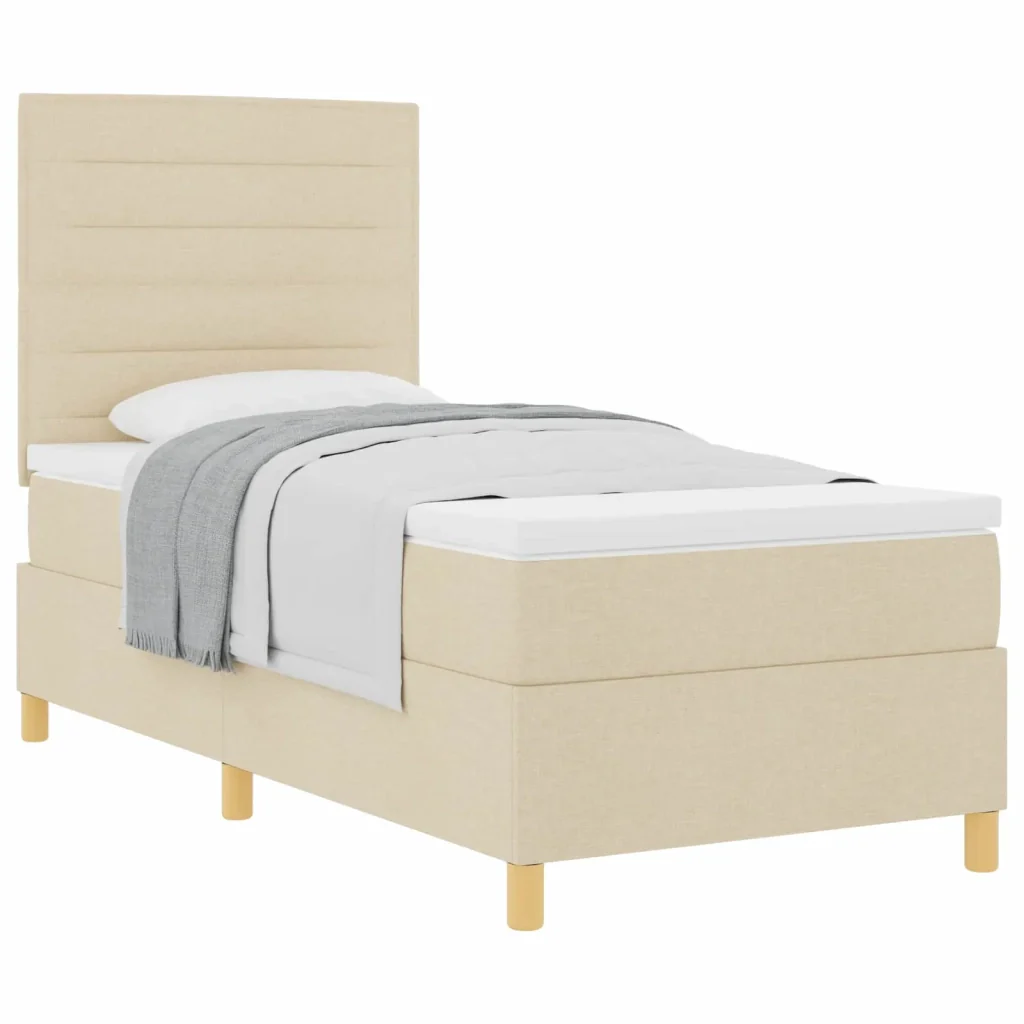 Letto a molle con materasso Crema 90 x 200 cm Tessuto 3339516 - Image 2