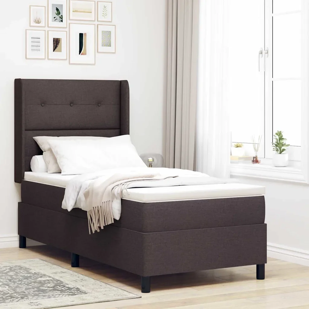 Letto a Sorgente LED Marrone Scuro 90 x 200 cm Tessuto 3343486