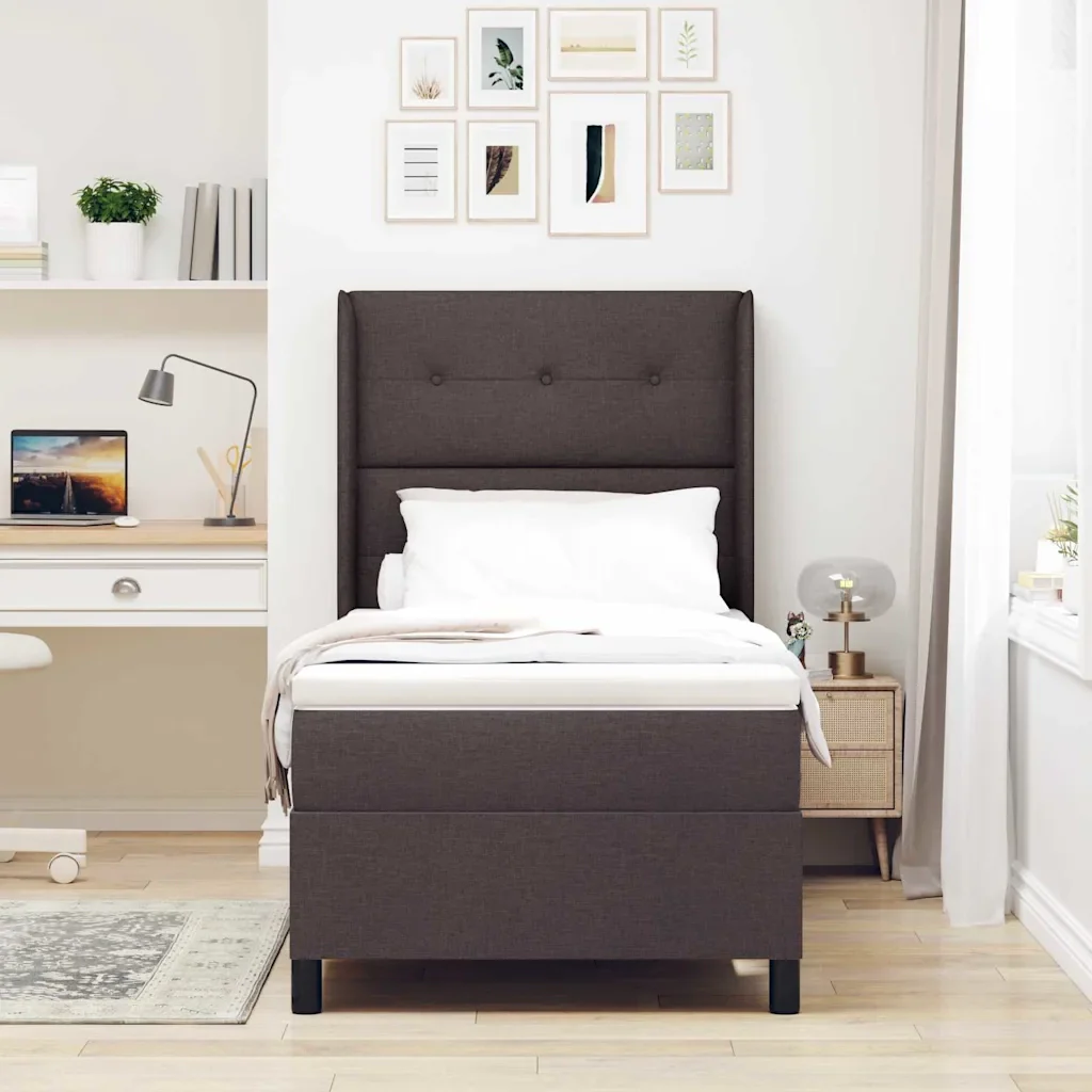 Letto a Sorgente LED Marrone Scuro 90 x 200 cm Tessuto 3343486 - Image 4