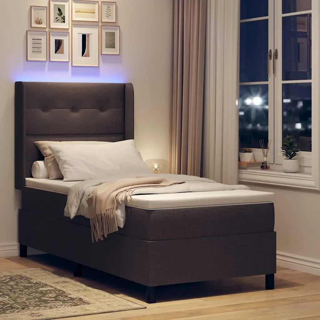 Letto a Sorgente LED Marrone Scuro 90 x 200 cm Tessuto 3343486 - Image 5