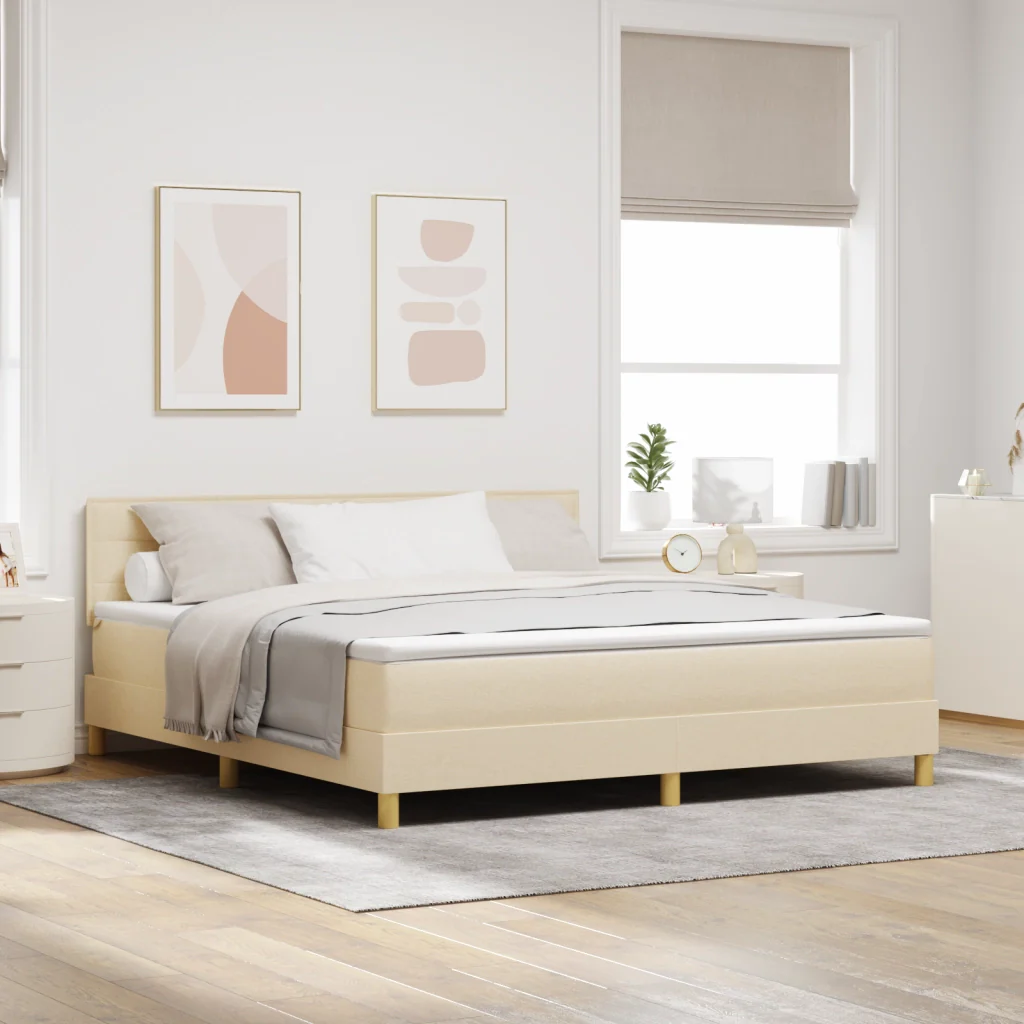 Letto con Box Spring con Materasso Crema 180x200 cm Tessuto