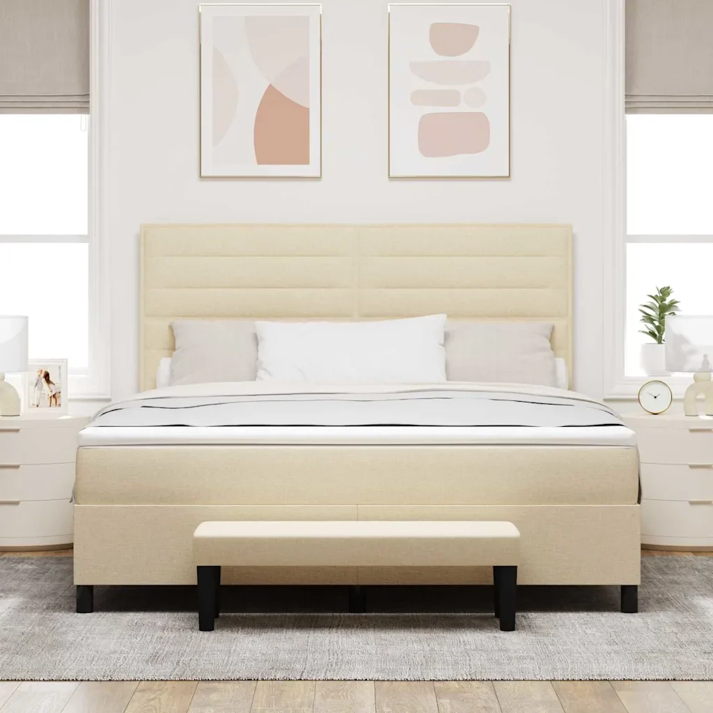 Letto a molle con cuscino Crema 180 x 200 cm Tessuto 3344014 - Image 3