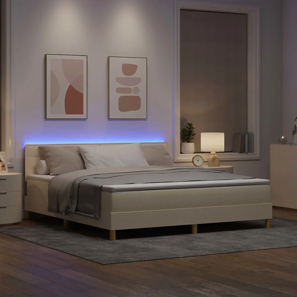 Letto a Sorgente LED con strisce LED Crema 180 x 200 cm Tessuto 3342385 - Image 5