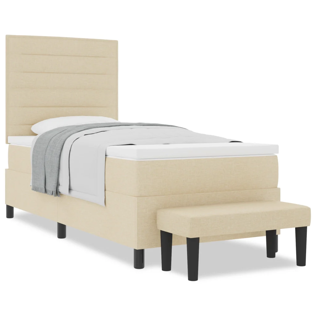 Letto con Box Spring con Materasso & Panchina Crema 90x200 cm Tessuto - Image 4