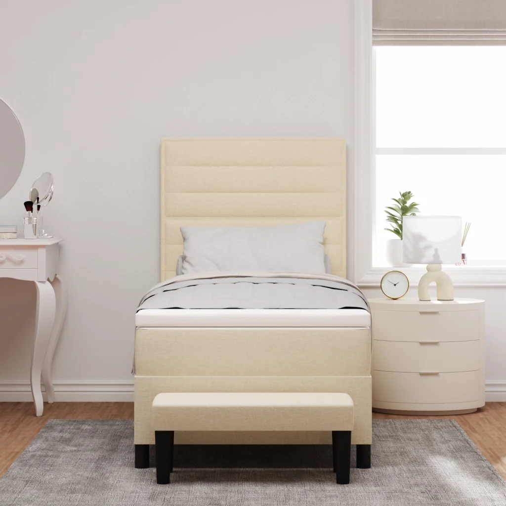 Letto con Box Spring con Materasso & Panchina Crema 90x200 cm Tessuto - Image 5